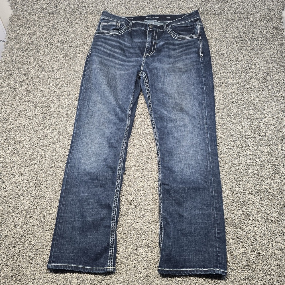 BKE Tyler Straight Jeans Dark Wash Stretch Mens Size 34x30 Blue